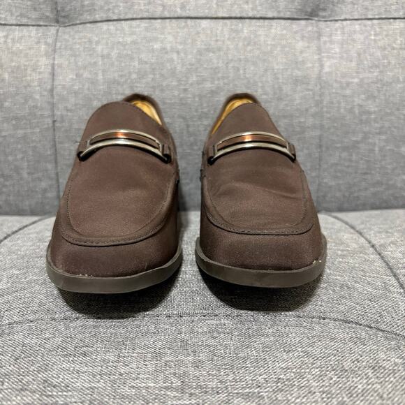 Enzo Angiolini Women Heel 9 Pump Brown Taffeta Chancelor Loafer Block‎ Y2K - Picture 2 of 8